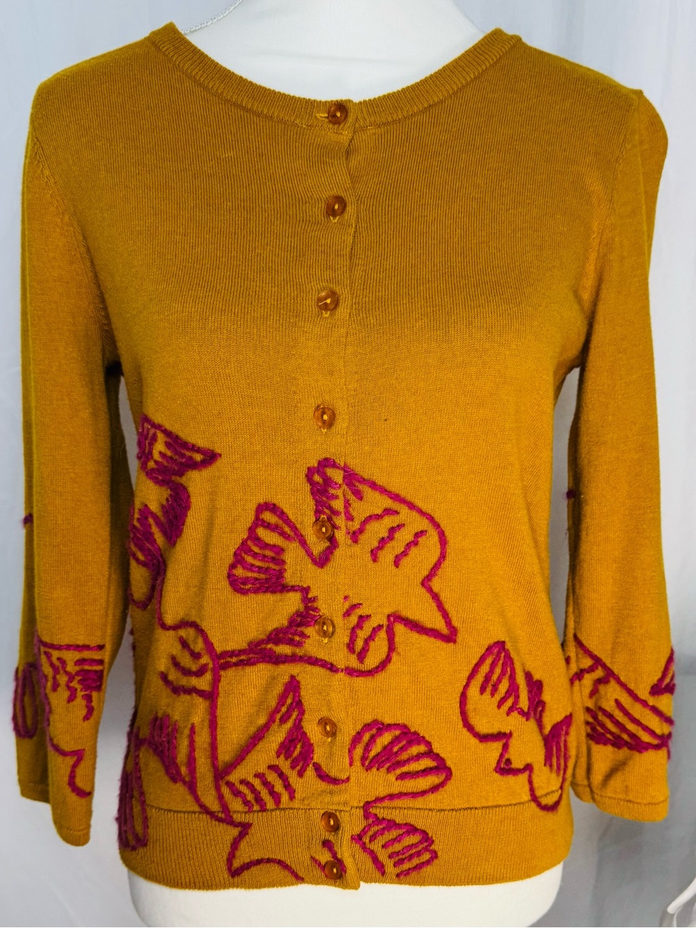 Field Flower Embroidered Dove Bird Cardigan Sweater Anthropologie Size Small